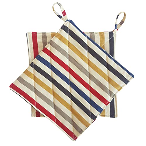 Cushystore Canvas Pot Holder Oven Pads Potholders For Cooking Kitchen 7.75", 2 Packs (Retro Stripe) #TOP2