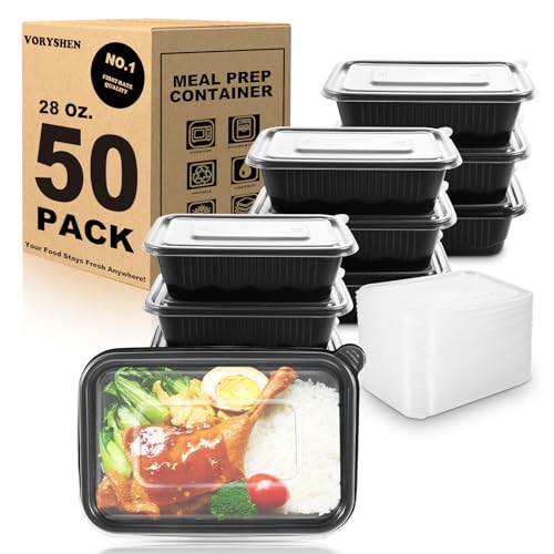 voryshen 50-Pack Meal Prep Containers, 28 Oz 1-Compartment to go Food Containers with Lids, Reusable Lunch Box |BPA Free|Stackable, Microwave/Dishwasher/Freezer Safe