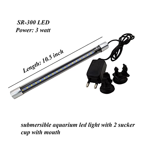Image of VENUS AQUA Aquarium Led Light, Fully Submersible (Waterproof) Led Lamp for Fish Tank Adjustable Led Light with 2 Suction Cup /Power: 3 Watt /AC : 220-240 /50Hz (White & Blue, SR-300 LED-10.5 INCH)