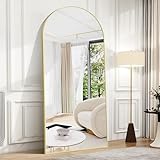 BONEWEI Arched Full Length Mirror, 192x85cm Full Body Free Standing Mirror Gold Aluminium Frame, Large Floor Mirror Standing Hanging or Leaning Against Wall for Bedroom Entry, Living Room