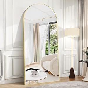 BONEWEI Arched Full Length Mirror, 192x85cm Full Body Free Standing Mirror Gold Aluminium Frame, Large Floor Mirror Standing Hanging or Leaning Against Wall for Bedroom Entry, Living Room