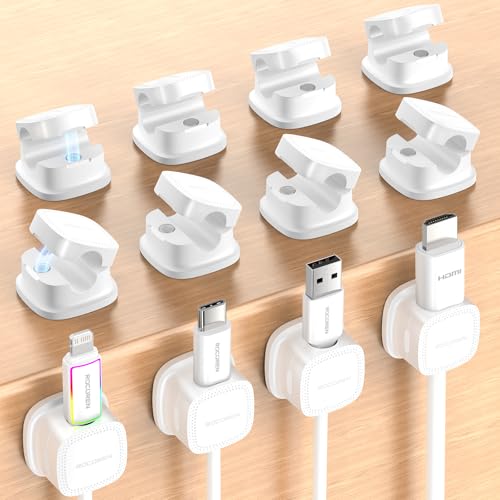 Image of 12-Pack Magnetic Cable Clips Cord Organizer-Cable Smooth Adjustable, Rocoren Desk Cable Management Accessories,Cable Holder Clips Wire Holder Keeper for Desktop,Nightstand,Wall,Home Office,Phone,Car