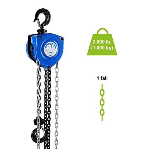 Tractel Tralift 1 Ton Manual Chain Hoist | 2000 Lbs Capacity | 40 Ft Steel Chain | Industrial-Grade Steel For Construction, Workshops, Garages | Model 19723 #TOP3