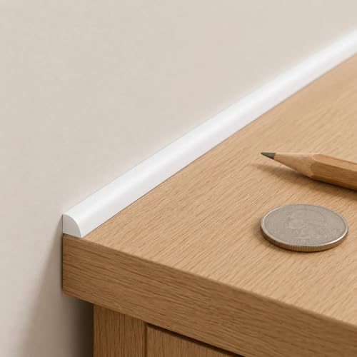 0.25 x 0.25 Mini Quarter Round Molding 10FT Ultra-Slim Peel and Stick Trim for Small Gaps Countertop Wall Seam Window Sill Desk & Cabinet Edge Flexible Self Adhesive Finishing Strip