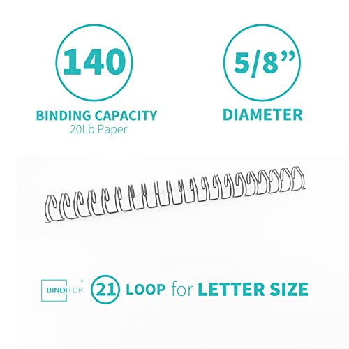 Binditek 50 Pack Double Loop Wire Binding Spines, 5/8Inch Binding Wire for Letter Size, 2:1 Pitch, 140 Sheet Capacity, 21-Loop, Black, for Students and Coworkers - Thumbnail 2