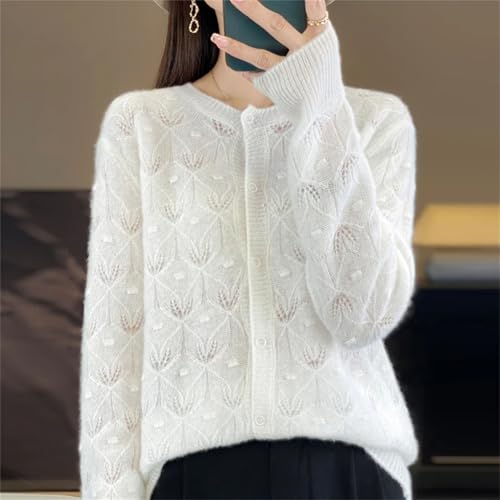 Knit Wool Cardigan for Women Long Sleeve Hollow Out Design Button Front Casual Soft Sweater Loose Fit Outerwear3