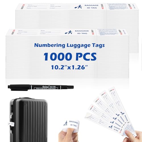 1000 Tags Paper Luggage Tags for Hotels Baggage Claim Check Tags with Transfer Tape Serial Numbering Paper Luggage Tags Hotel Luggage Claim Tag Claim Ticket for Suitcase Motel Bag Storage (White)