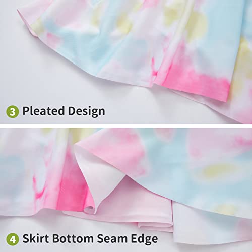 Gnainach Girls' Skorts Size 8-9 Years Old Tie Dye Pink Yellow Pleated Short Skirt Elastic Light Seamless Activewear For Kids Workout #TOP3