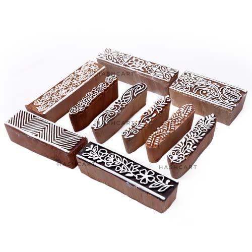 Image of Hashcart | Set of 10 | Wooden Printing Blocks Border Shape Baren for Saree Border Print | Scrapbooking | Fabric Textile | Art Craft | Handcarved Stamps for Project Making