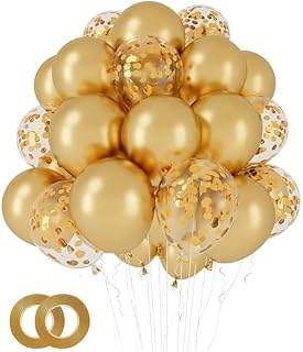 OHugs Pink Balloons - 50 Pcs Set of 30 Pink Balloons, 10 White Balloons, 10 Pink and White Confetti Balloons, 2 Ribbon for Bridal Shower, Baby Shower, Birthday Party, Wedding Decorations