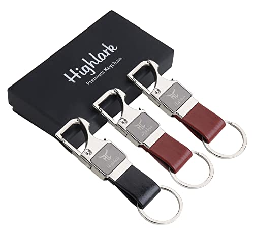 Image of Heavy Duty Metal Carabiner Keychain with Leather Strap for Men & Women | Premium Belt Clip Key Holder | Secure Spring Lock Key Ring for Car, Bike & Office Keys