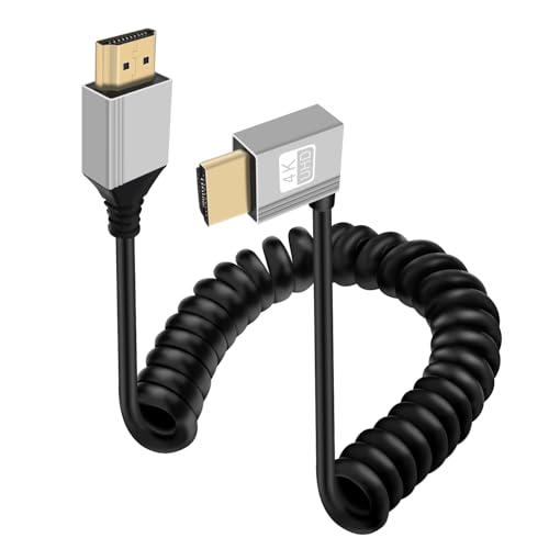 Left Angle HDMI Cable Coiled 4K 60Hz High Speed UHD HDMI Coiled Cable Support 3D, ARC, Ethernet for Computers, Blu Ray Players, Televisions, PS4/PS5 (Left Bent, 1.8 m)