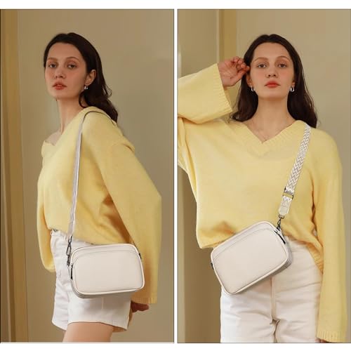 VODIU Small Crossbody Bags for Women, Genuine Leather Shoulder Bag with Adjustable Wide Strap, Womens Handbags and Purses White