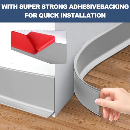 DSGL Flexible Baseboard Molding Trim, 4 in x 10 Ft Self-Adhesive Vinyl Wall Base,Peel and Stick Rubber Wall Base Moulding Trim (Grey)