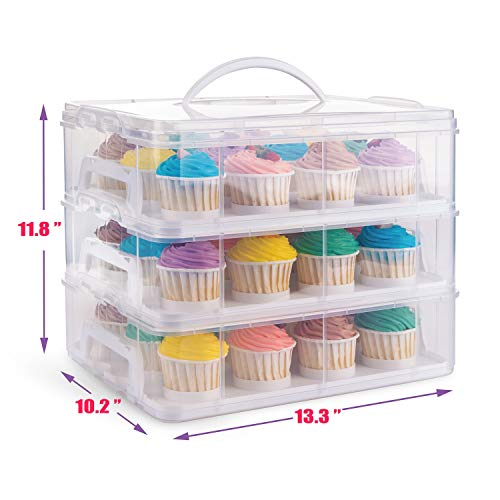 IVYHOME 3-Tier Cupcake Carrier, Cupcake Holder Container Box, Store up to 36 Cupcakes or 3 Large Cakes (White)
