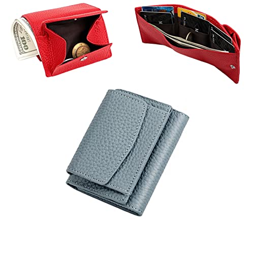 Preliminaryt-2024 New Genuine Leather RFID Blocking Card Holder Organizer Pocket Mini Wallet,Premium Leather Wallet for Women,Anti-Credit Card Fraud Folding Mini Wallet (Blue)