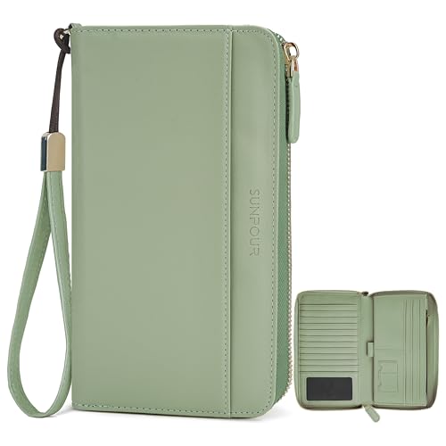 Image of Large Wallet for Women, Clutch Wallet with Passport Holder | RFID Wallet for Women, Zipper Clutch Purse, Passport Holder for Travel, Multiple Card Slots, Phone Pocket, Wristlet Strap