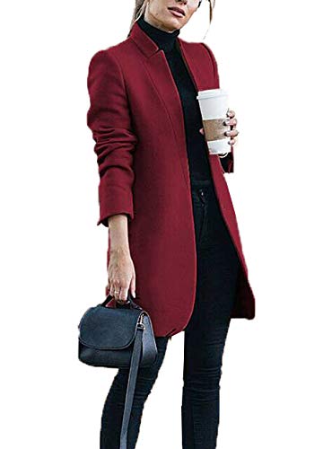 Dantees Women Trenchcoat Classic Open Front Long Solid Coat Outwear