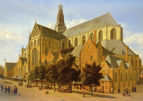 Peintures l'extérieur de l'église Saint-Bavon à Harlem, impression d'art premium 60x90cm
