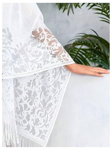 GORGLITTER Women's Floral Lace Sheer Shawl Poncho Lightweight Scarf Fringe Hem Wraps for Evening Dress2