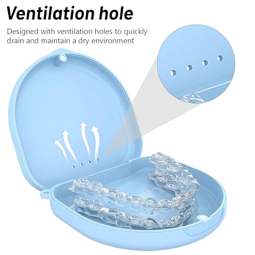 SSKHE Box für Zahnspangen mit Bürste, Werkzeug zum Entfernen, kompakte Zahnrinne, kompatibel mit Invisalign, für Erwachsene, Magnetverschluss, Belüftung, Handgelenkschlaufe, Reise (blau)