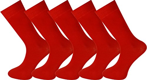 Mysocks® 5 pares Plain calcetines de para hombre rojo extra fina de algodón peinado