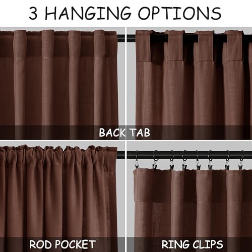 Image of Rustic Brown Linen Curtains 84 Inch Length 2 Panels Set for Living Room Rod Pocket Back Tab Light Filtering Window Drapes for Bedroom Dining Room Protect Privacy Modern Farmhouse Decor 52x84