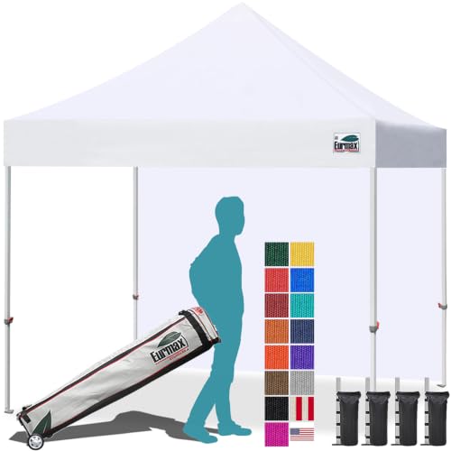 Eurmax USA 10x10 Pop Up Canopy with 1 Side Wall,Commercial Instant Tent for Outdoors,Patented No-Tip Rolling Storage Bag with 4 Sandbags,UV&Water Resistant,Heavy Duty Portable Shelter Gazebo,White