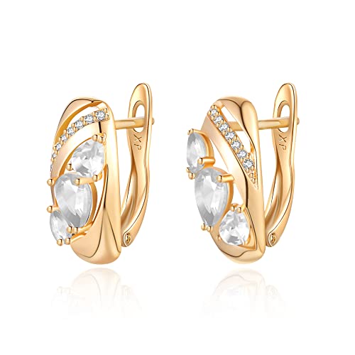 papasgix Gold Huggie Hoop Earrings for Women 14K Gold Plated Hoop Earrings for Girls Chunky Simple White Crystal Earrings Hypoallergenic Huggie Hoop Earrings Gift