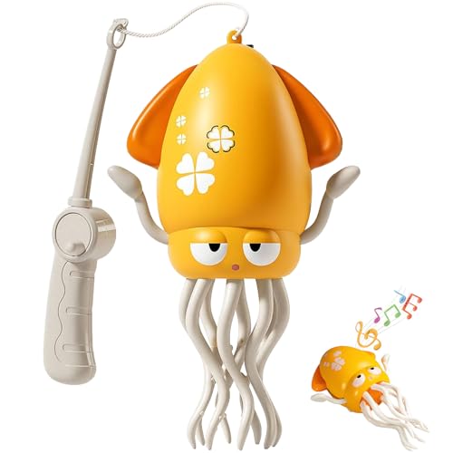 Electric Dancing Octopus Baby Toys, Automatic Swing Squid Toy with Lighting and Music, Crawling Octopus Tummy Time Sensory Toys for Kids 3-6, Birthday Gifts for 3+ Year Old Boys & Girls (Yellow)