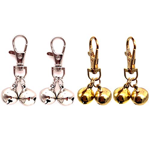 DIY Pet Bells 304 Stainless Steel Dog Bells 4 pcs Gold and Silver Bell Training Charm Pendants Jewelry for Pet Dog Cat Necklace Collar (4 Sets)