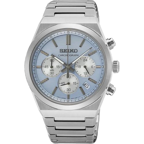 Seiko Montre chronographe pour Homme de Couleur argentée avec Bracelet en Acier Inoxydable, étanchéité 10 Bar, diamètre du boîtier : 40 mm, SSB459P1