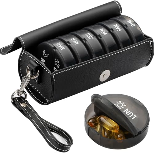 Pilulier Semainier,Pilulier 7Jours Dose 2 fois par jour,Semainier Medicament 7 Jours 14 Compartiments,Matériaux Sans Bisphénol A et Sûrs,Pour les Huiles de...