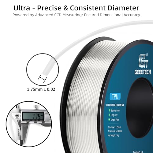 Image of Geeetech TPU Filament 1.75mm, Shore 95A Flexible 3D Printer Filament with High Elasticity, 1KG (2.2lbs) Spool, Dimensional Accuracy ±0.03mm, Fits Most FDM Printers (Clear /Transparent)