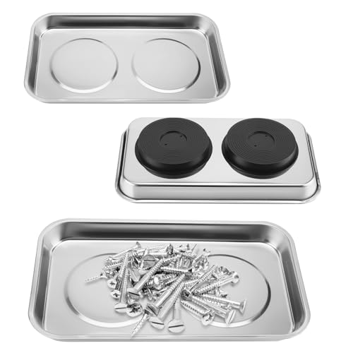 KOHAND 3 Pack Magnetic Parts Tray, Stainless Steel Rectangle Magnetic Tray Holder for Metal Parts Nut Bolt Sockets Screws Collector, 24 x 14 x 3.6 cm