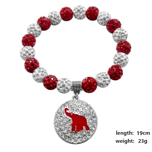 Image of Sisterhood Jewelry DELTA Sorority Society Round Rhinestone Elephant Pendant Red White Bead Bracelet