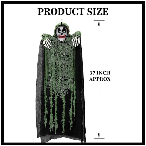 Image of Pop The Party Spooky Hanging Skeleton Ghost Decoration with Green Tattered Cloak - Scary Prop for Halloween, Haunted House & Party Decor