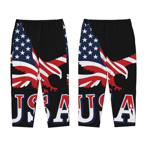 Eagle Usa Flag Pattern Print Snug Plaid Pajama Pants Adjustable Elastic Waistband Practical Side Pockets Enjoy3