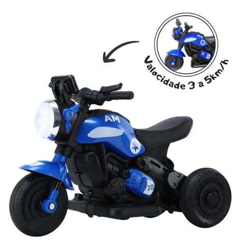 Moto Elétrica Infantil Azul Primeira Moto 6v com Luz Led e Música