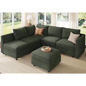 HONBAY Modular Sectional Sleeper Sofa Green Couch L Shaped Sectional Sofa with Storage, Convertible Couches for Living Room – Green