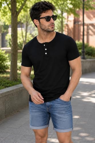 Image of London Hills T Shirt for Man | Men Henley Neck Tshirts | Tshirt Shirts Men | Gym T Shirts for Mens Workout T-Shirts for Man Cotton Stylish Henly Neck T Shirt Half Sleeve Regular Fit Solid Multicolour