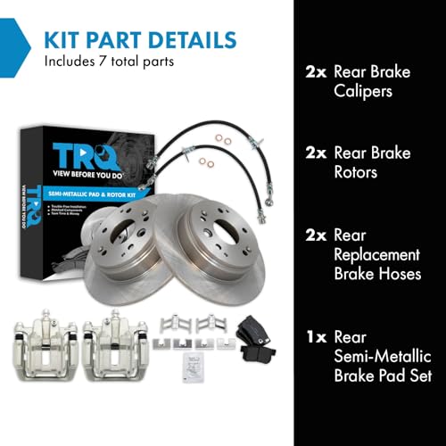 Image of TRQ Rear Brake Pad and Rotor Set Semi Metallic Rotors Calipers Hoses | For 2004-2008 Acura TL