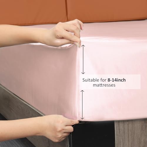 Lirex Satin Fitted Sheet, Luxurious Silky Smooth Polyester Bedding Soft Deep Pocket Bed Sheets Mattress Cover, Twin XL, Light Pink - Image 5