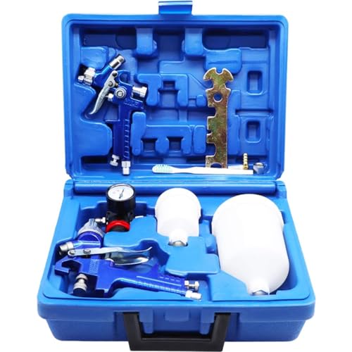 HVLP Farbsprüh-Set Lackierpistole Spritzpistole 0,8 mm 1,4 mm Düsen Luft Schwerkraft Sprühpistolen Set mit 125 ml und 600 ml Tasse Farbsprühwerkzeug für Auto, Möbel, Malerei, Handsprüher