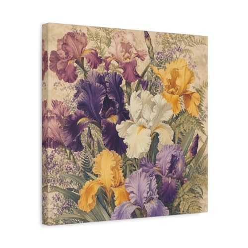 Toile Iris Vintage 40x40 | Tableau Botanique Carré Décoration Murale