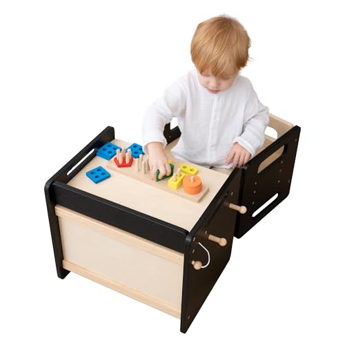 Image of Montessori Weaning Table and Chair Set, Adjustable Toddler Table, Black