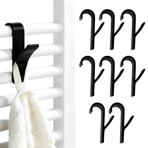 EJRUP 8 Pezzi Ganci per Termoarredo Bagno,Robusti per Appendere Asciugamani, Porta Asciugamani Bagno Arredo,Accappatoi e Vestiti, Salvaspazio,per Caloriferi Riscaldanti (Nero)