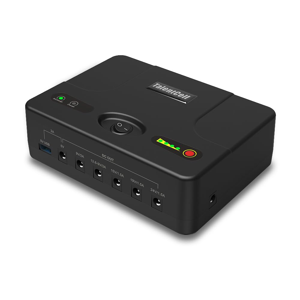TalentCell Mini USV, Unterbrechungsfreie Stromversorgung, DC 24/19/15/12/9/5V Lithium-Ionen-Akku, wiederaufladbar, 97.68 Wh, für Modem, Router, LED-Leuchtstreifen, CCTV-Kameras