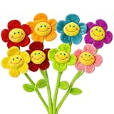 Plush Daisy Flower with Smiley Happy Faces Colorful Soft Bendable Stems Sunflower Toy for Kids Gift Decorations 13