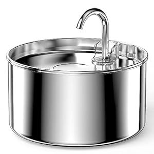 AOOGITF Fuente para Gatos, Bebedero Gatos, Sus 304 Acero Inoxidable, 24 Horas Mantenga el Agua Limpia, 2.2L Capacidad, Ultra-Cuet, No Sputter, Compacto, Traje para Gatos y Varios Animales Pequeños